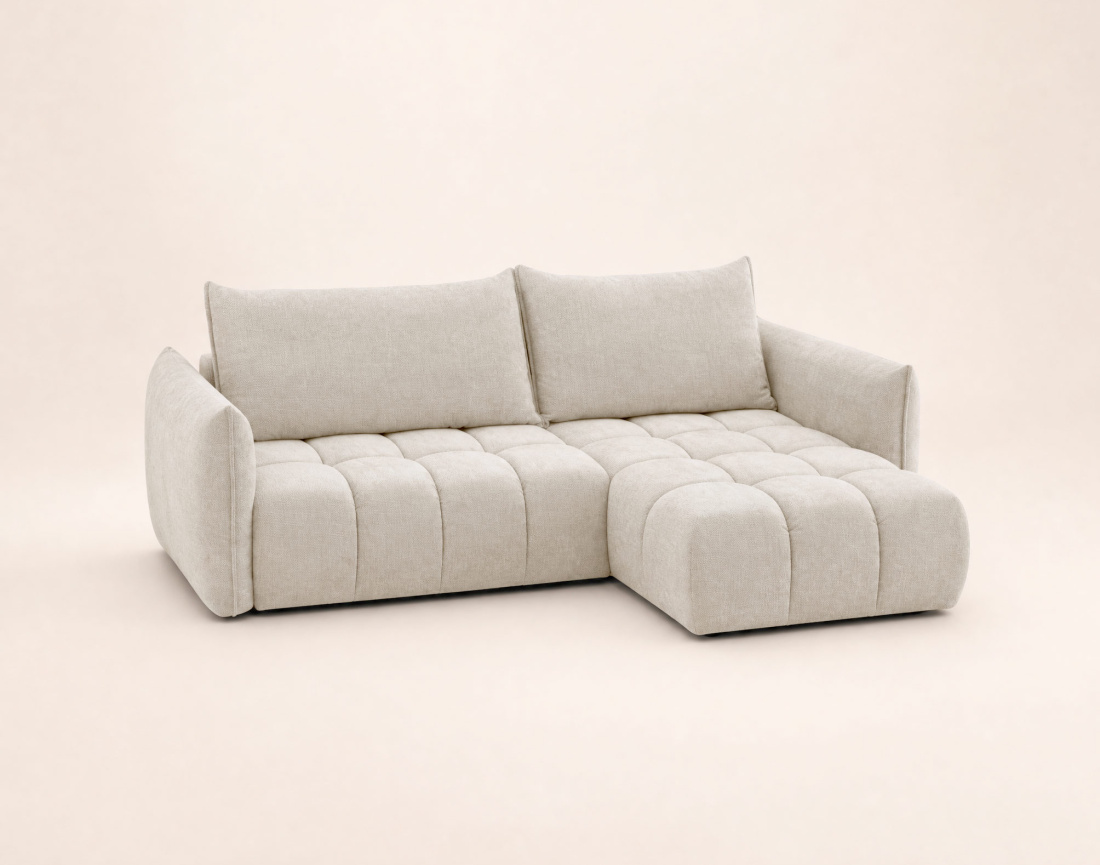 Canapé d'angle AMBROISE droit 4 places convertible coffre velours texturé | Best Mobilier