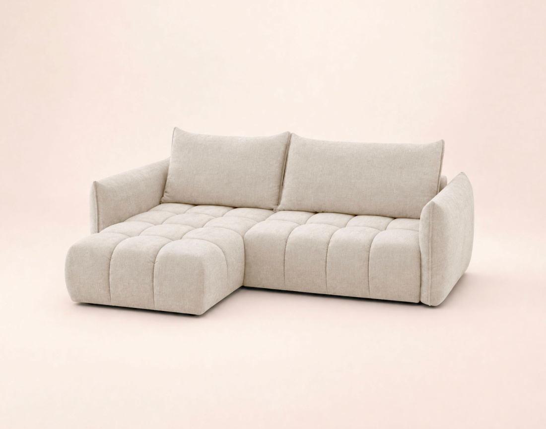 Canapé d'angle AMBROISE gauche 4 places convertible coffre velours texturé | Best Mobilier