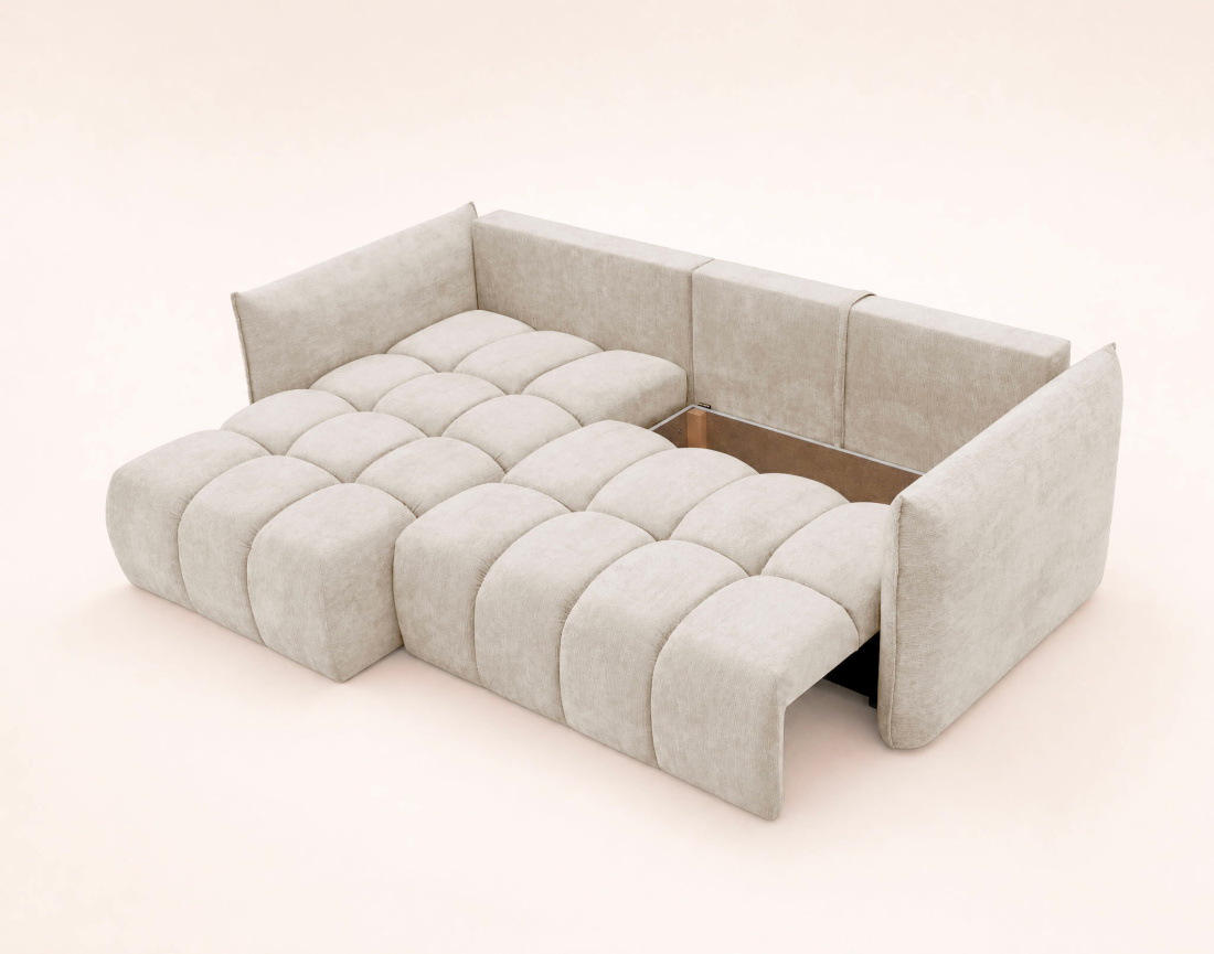 Canapé d'angle AMBROISE gauche 4 places convertible coffre velours texturé | Best Mobilier