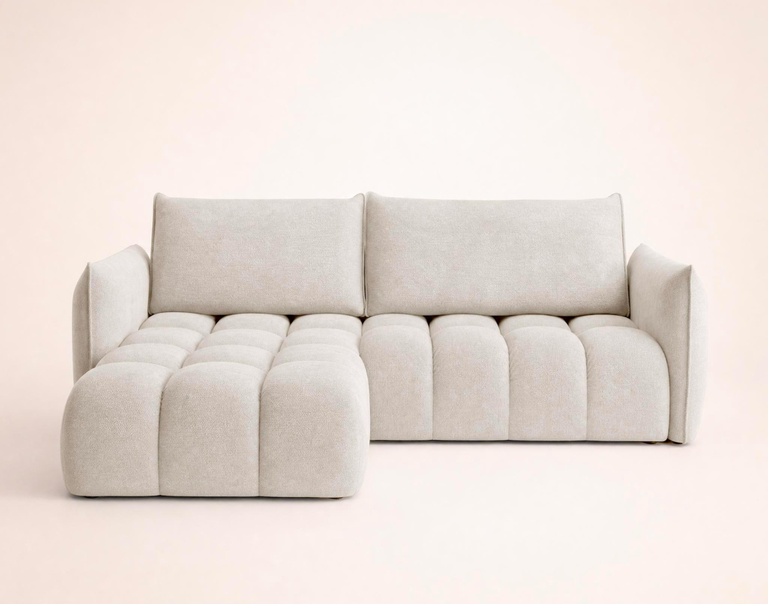 Canapé d'angle AMBROISE gauche 4 places convertible coffre velours texturé | Best Mobilier