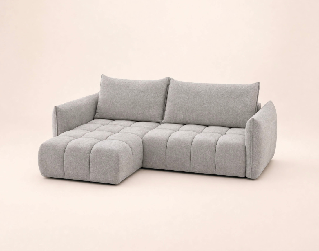 Canapé d'angle AMBROISE gauche 4 places convertible coffre velours texturé | Best Mobilier