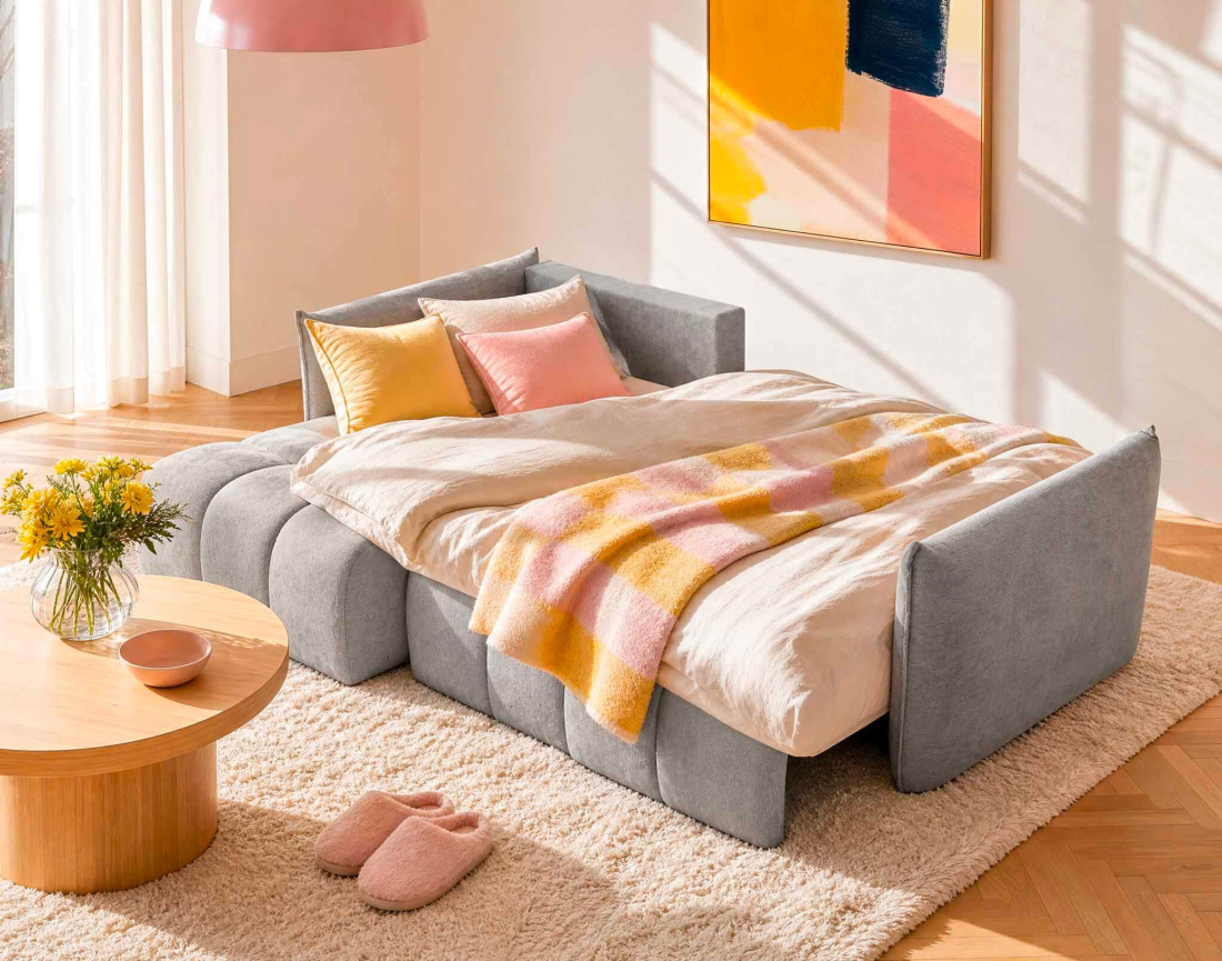 Canapé d'angle AMBROISE gauche 4 places convertible coffre velours texturé | Best Mobilier