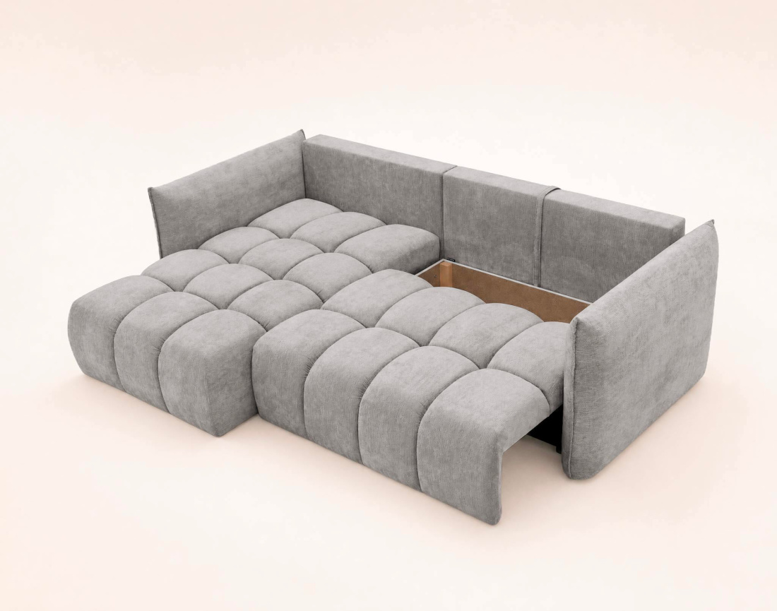 Canapé d'angle AMBROISE gauche 4 places convertible coffre velours texturé | Best Mobilier