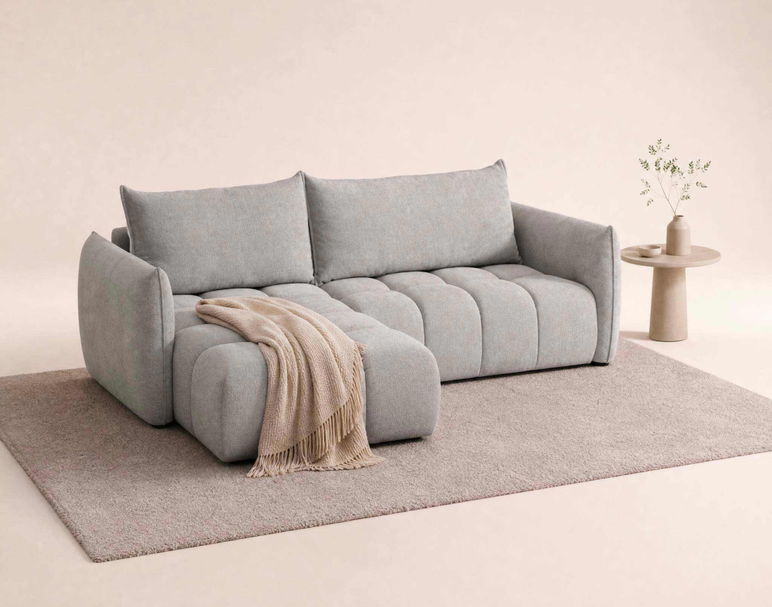Canapé d'angle AMBROISE gauche 4 places convertible coffre velours texturé | Best Mobilier