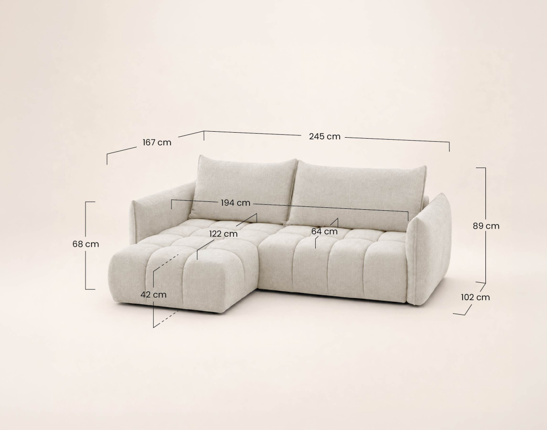 Canapé d'angle AMBROISE gauche 4 places convertible coffre velours texturé | Best Mobilier