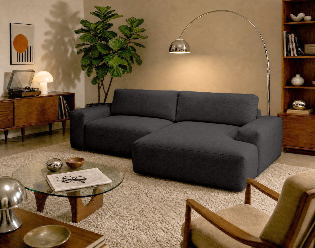 Canapé Tama d'angle droit 4 places convertible coffre tissu | Best Mobilier