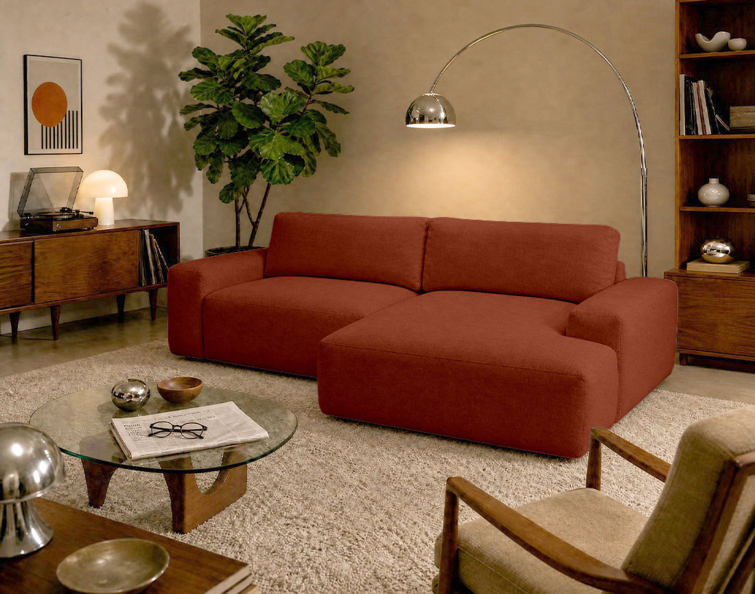 Canapé Tama d'angle droit 4 places convertible coffre tissu | Best Mobilier