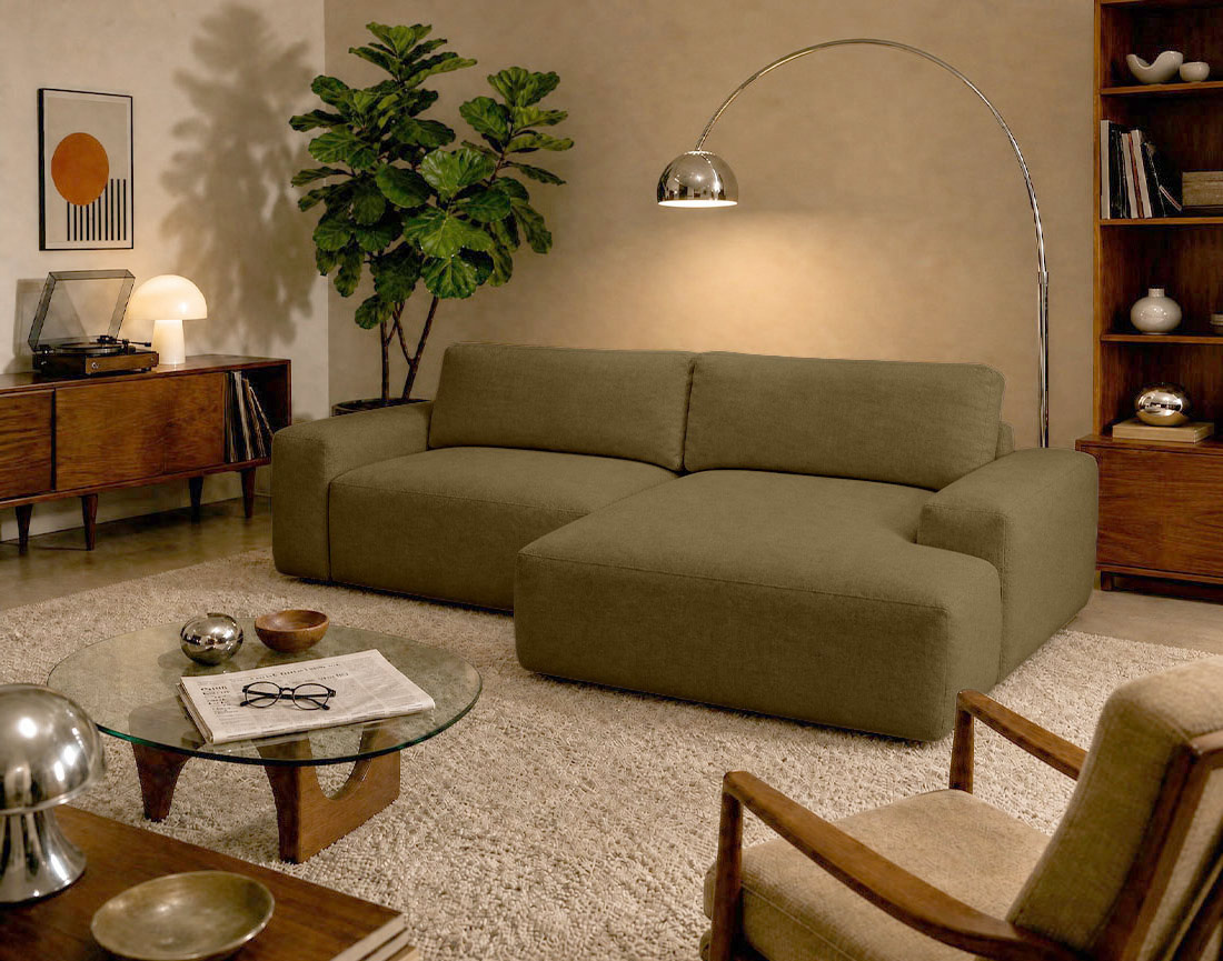 Canapé Tama d'angle droit 4 places convertible coffre tissu | Best Mobilier