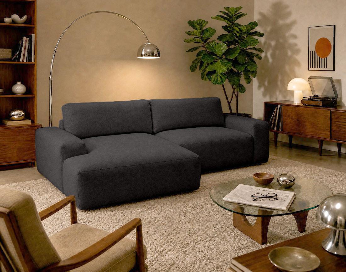 Canapé Tama d'angle gauche 4 places convertible coffre tissu | Best Mobilier
