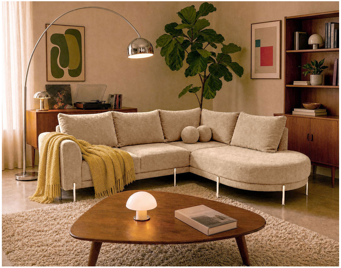 Canapé GABIN d'angle droit 5 places en velours texturé | Best Mobilier