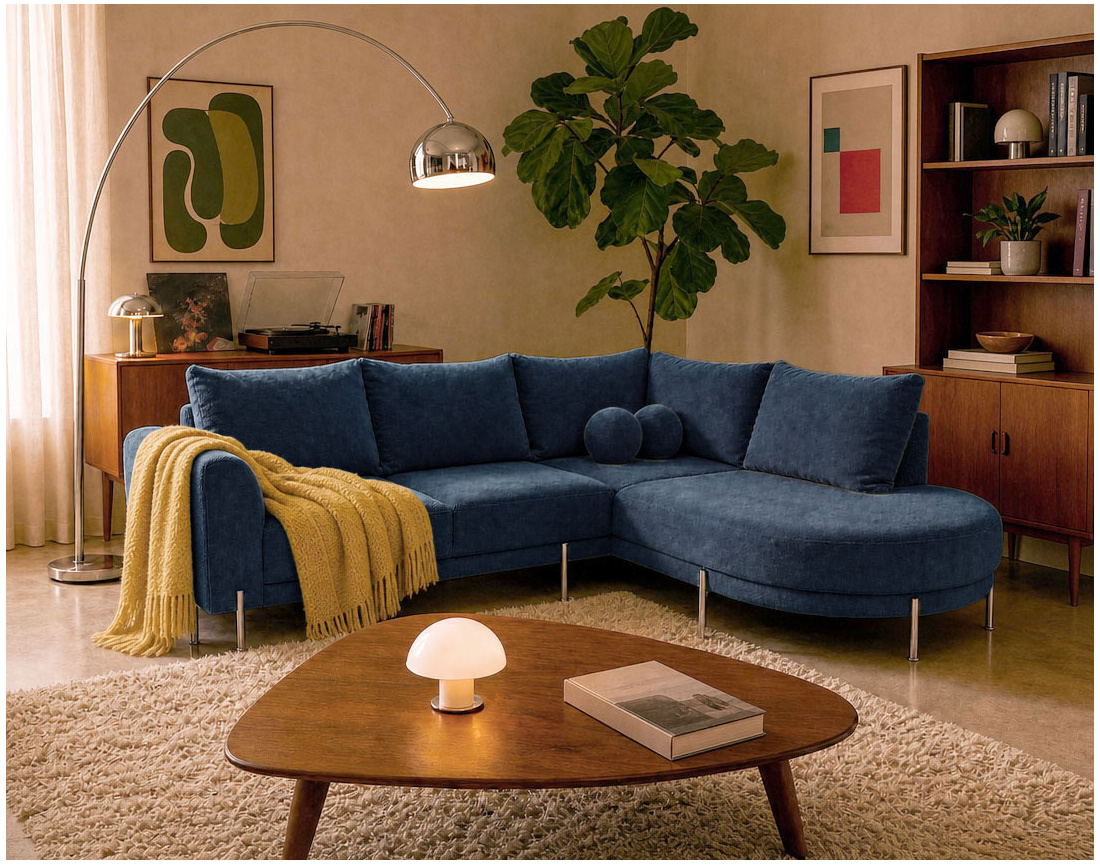 Canapé GABIN d'angle droit 5 places en velours texturé | Best Mobilier