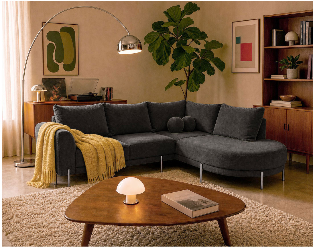 Canapé GABIN d'angle droit 5 places en velours texturé | Best Mobilier