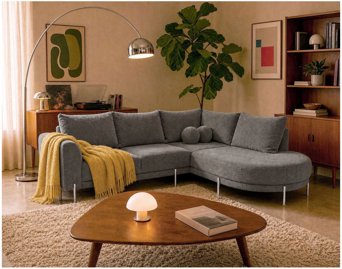 Canapé GABIN d'angle droit 5 places en velours texturé | Best Mobilier