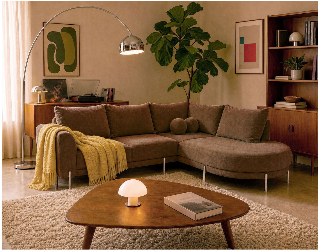 Canapé GABIN d'angle droit 5 places en velours texturé | Best Mobilier