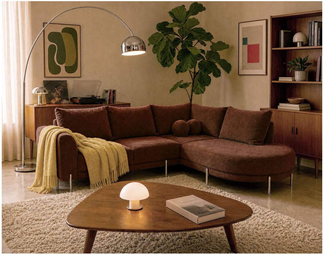 Canapé GABIN d'angle droit 5 places en velours texturé | Best Mobilier