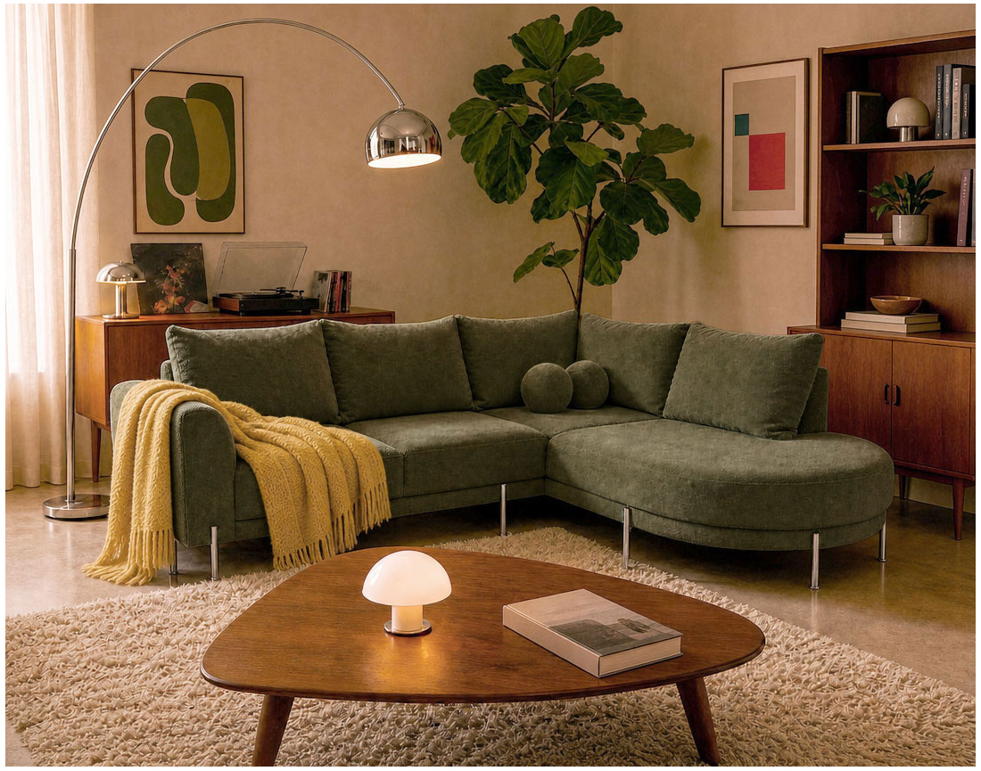 Canapé GABIN d'angle droit 5 places en velours texturé | Best Mobilier
