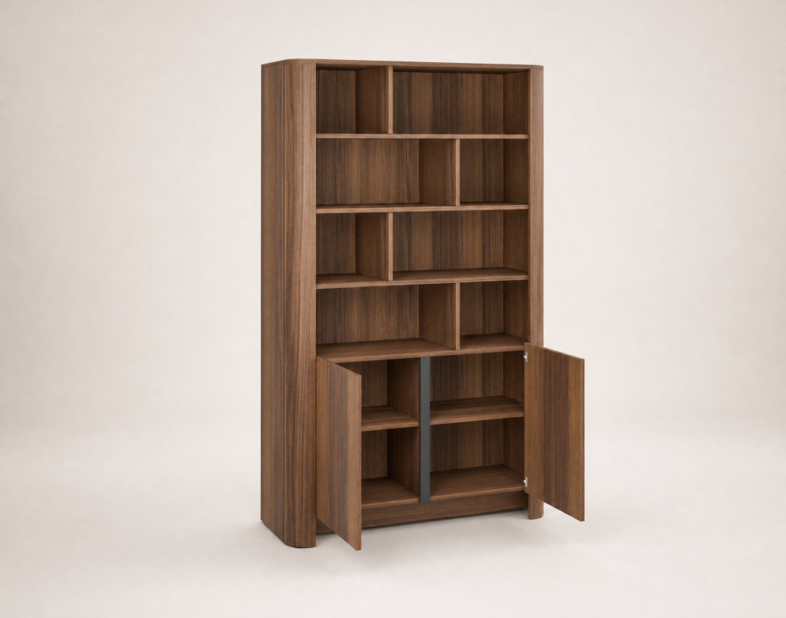 Bibliothèque YOURI H170 cm effet noyer 2 portes | Best Mobilier
