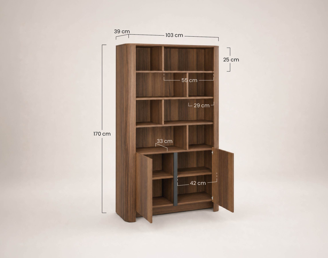 Bibliothèque YOURI H170 cm effet noyer 2 portes | Best Mobilier