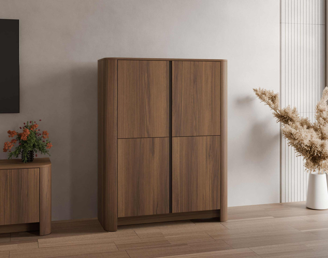 Buffet haut  YOURI 103 cm effet noyer 4 portes | Best Mobilier