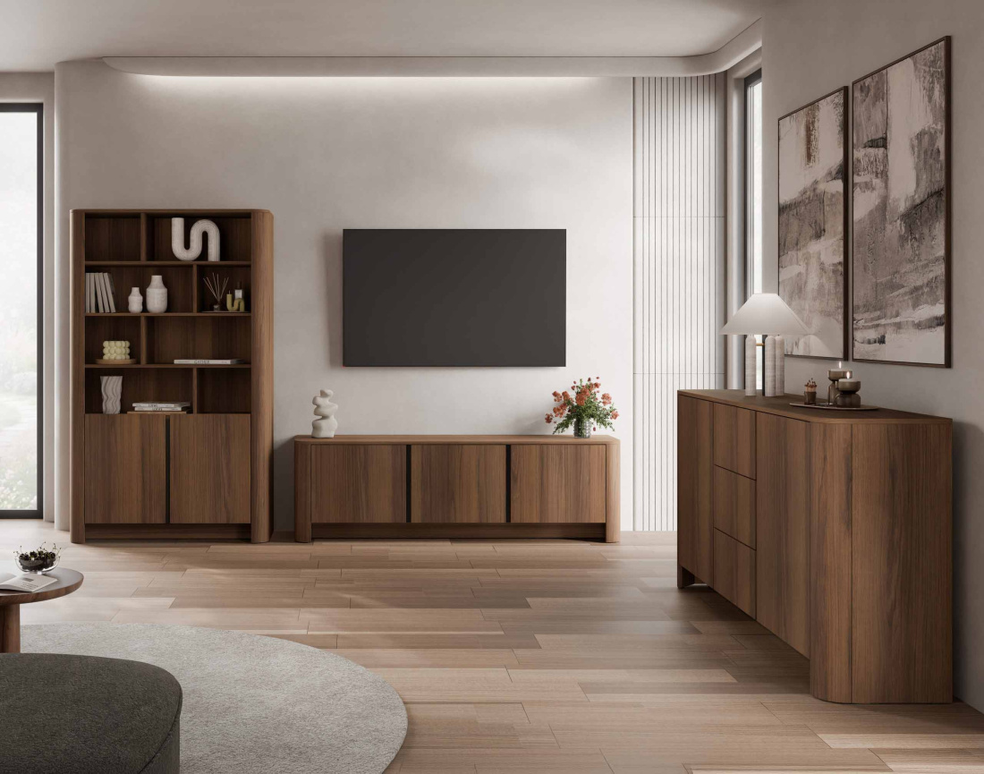 Buffet haut  YOURI 103 cm effet noyer 4 portes | Best Mobilier