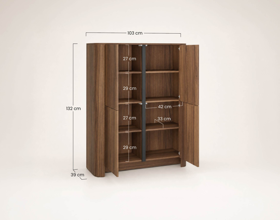 Buffet haut  YOURI 103 cm effet noyer 4 portes | Best Mobilier