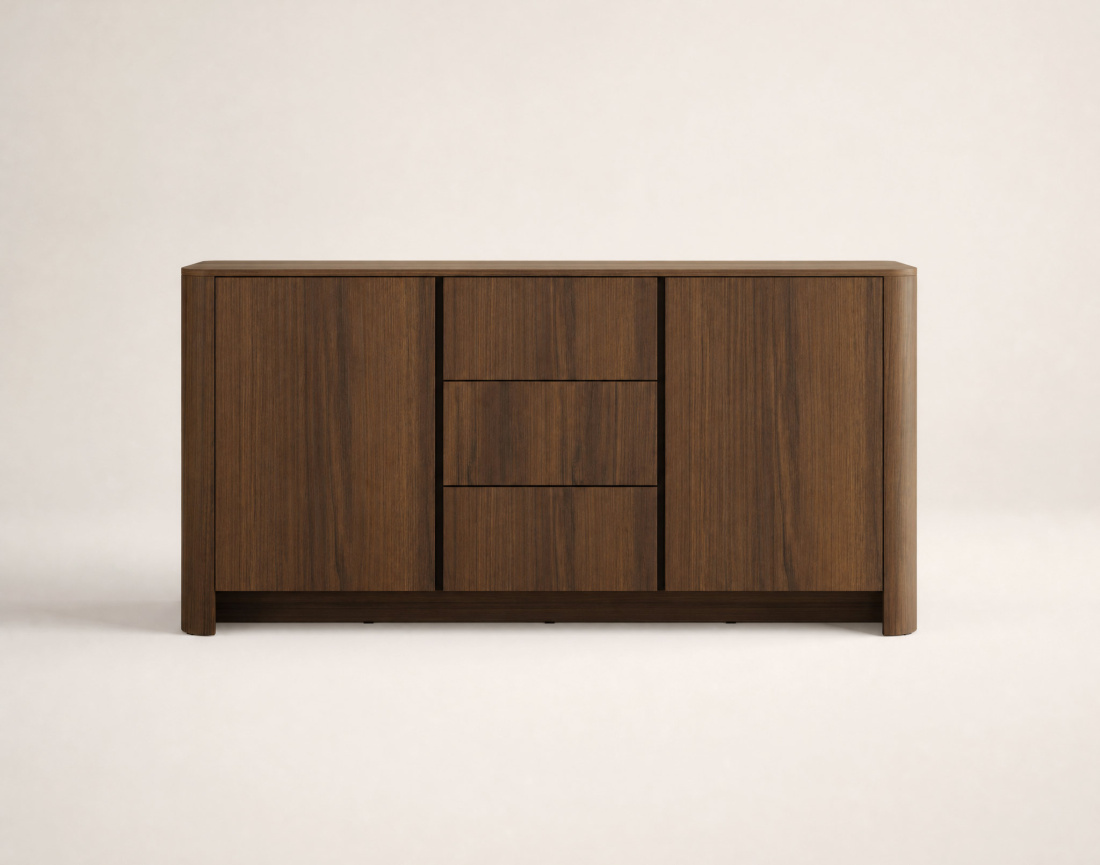Buffet bas  YOURI 168 cm effet noyer 2 portes et 3 tiroirs | Best Mobilier