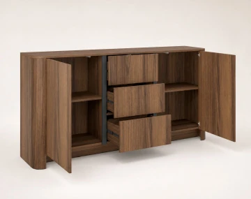 Buffet bas  YOURI 168 cm effet noyer 2 portes et 3 tiroirs | Best Mobilier