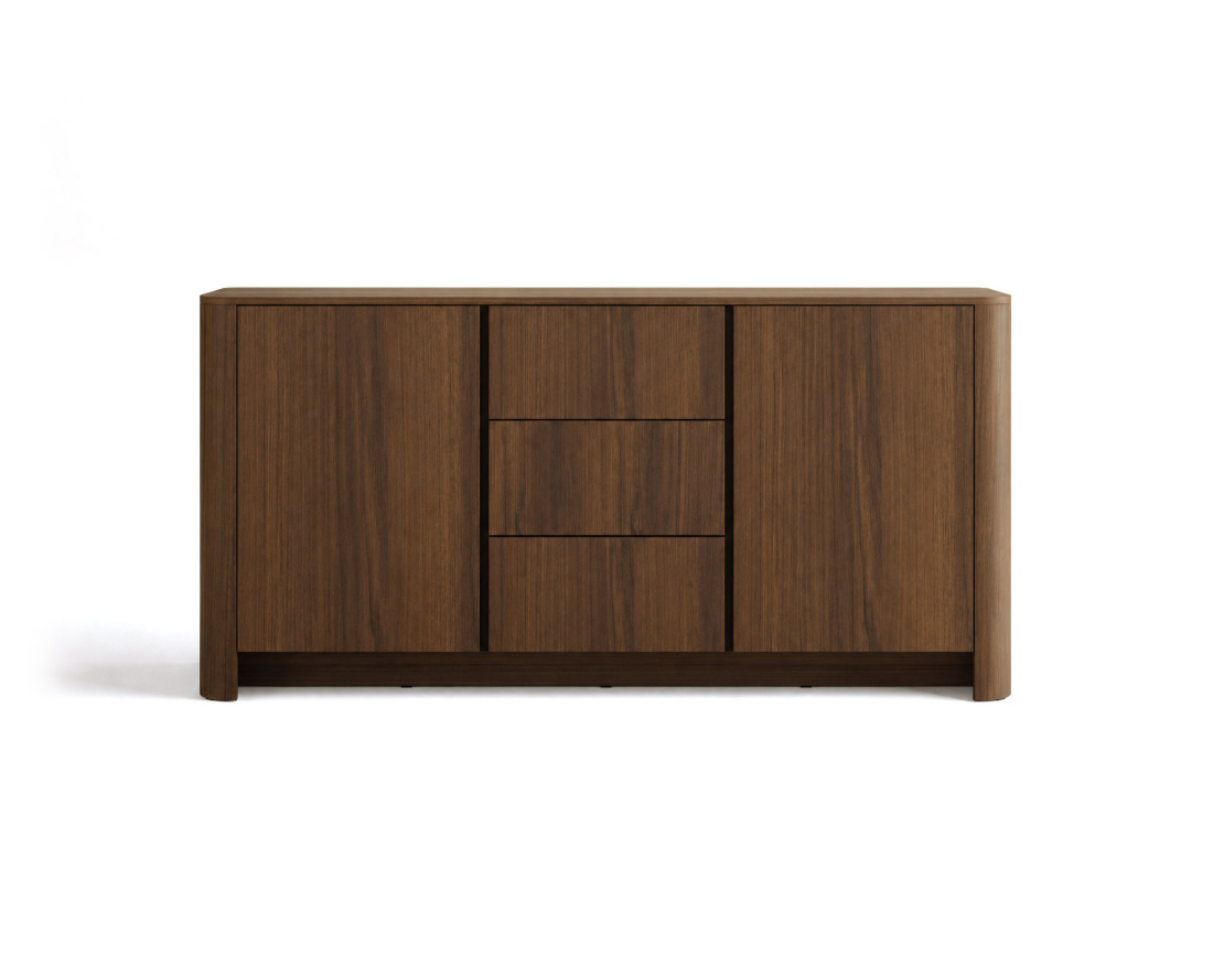 Buffet bas  YOURI 168 cm effet noyer 2 portes et 3 tiroirs | Best Mobilier