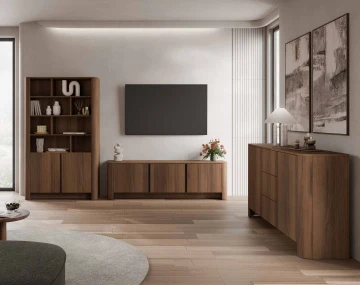 Buffet bas  YOURI 168 cm effet noyer 2 portes et 3 tiroirs | Best Mobilier