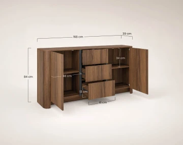 Buffet bas  YOURI 168 cm effet noyer 2 portes et 3 tiroirs | Best Mobilier