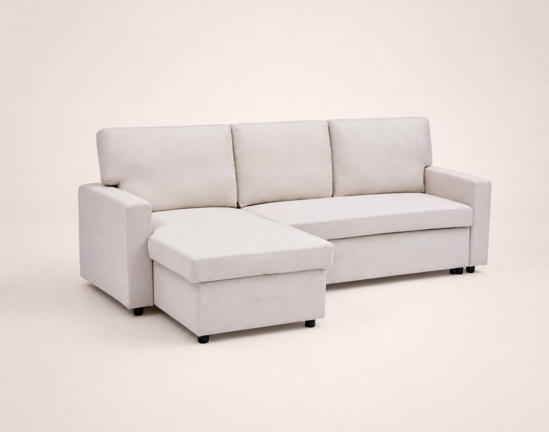 Canapé MEIYA d’angle 4 places en tissu convertible avec coffre | Best Mobilier