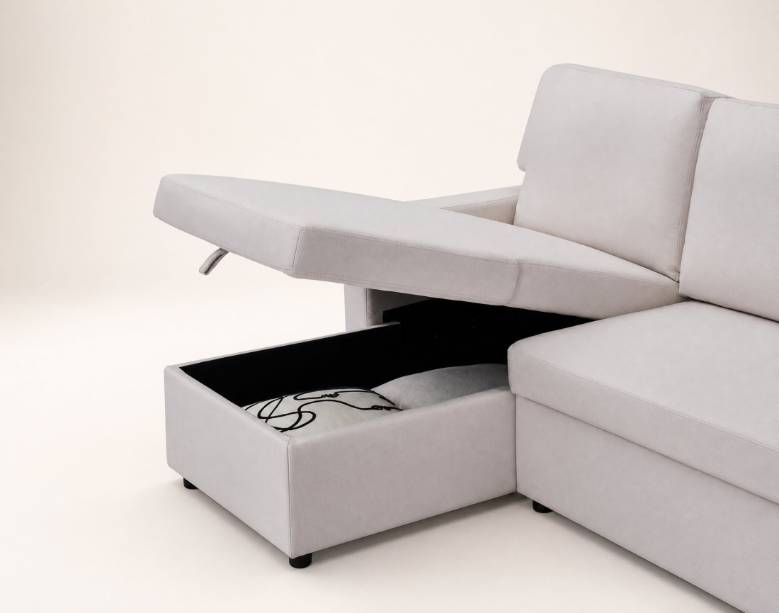 Canapé MEIYA d’angle 4 places en tissu convertible avec coffre | Best Mobilier