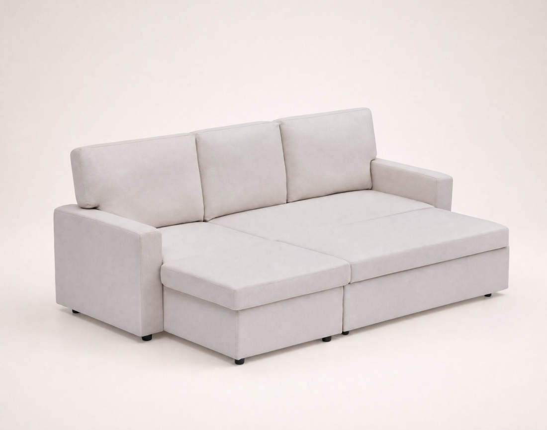Canapé MEIYA d’angle 4 places en tissu convertible avec coffre | Best Mobilier