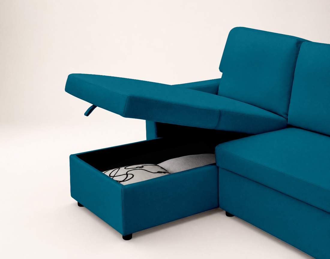 Canapé MEIYA d’angle 4 places en tissu convertible avec coffre | Best Mobilier