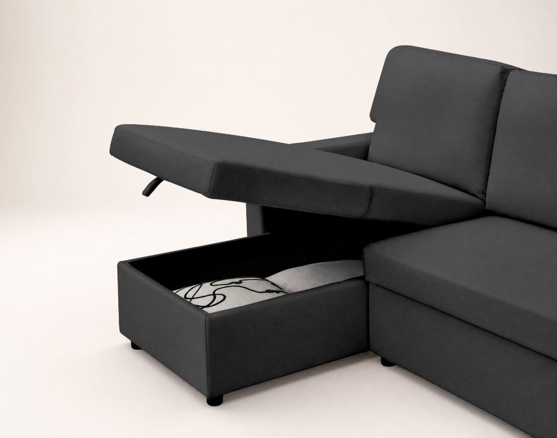 Canapé MEIYA d’angle 4 places en tissu convertible avec coffre | Best Mobilier