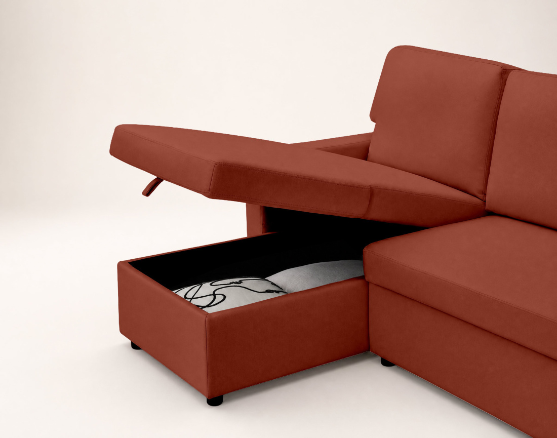 Canapé MEIYA d’angle 4 places en tissu convertible avec coffre | Best Mobilier