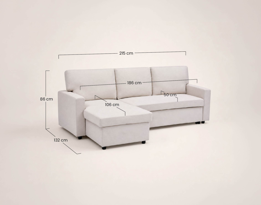 Canapé MEIYA d’angle 4 places en tissu convertible avec coffre | Best Mobilier