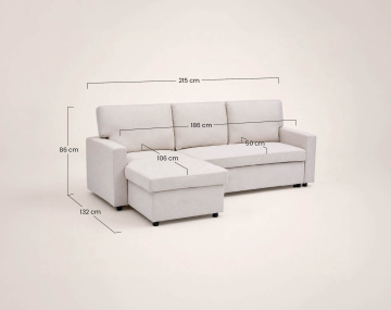 Canapé MEIYA d’angle 4 places en tissu convertible avec coffre | Best Mobilier