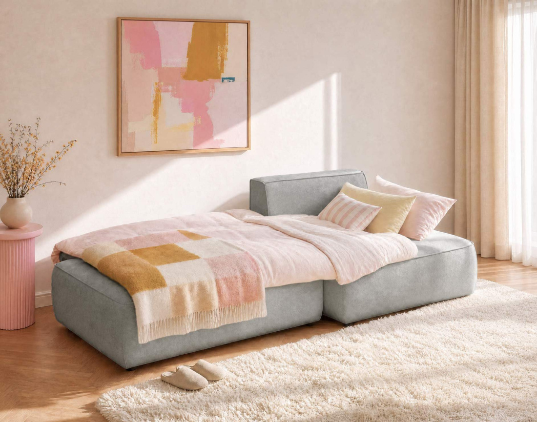 Canapé d'angle LISETTE droit 4 places convertible coffre velours | Best Mobilier