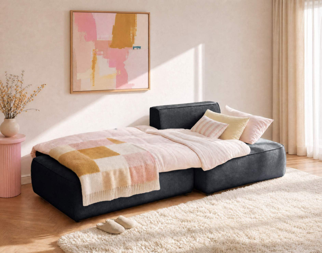Canapé d'angle LISETTE droit 4 places convertible coffre velours | Best Mobilier