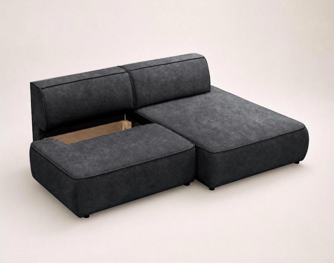Canapé d'angle LISETTE droit 4 places convertible coffre velours | Best Mobilier