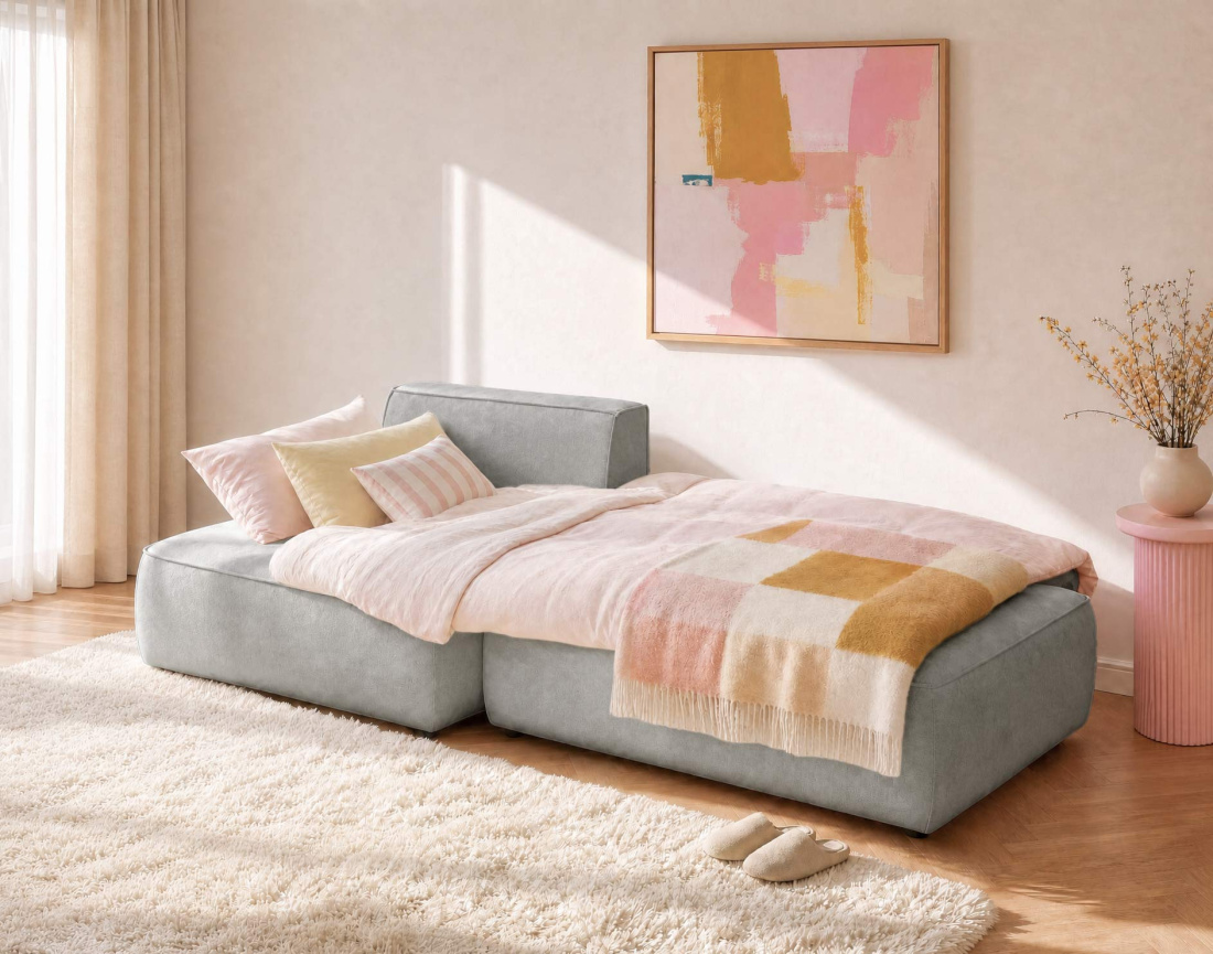 Canapé d'angle LISETTE gauche 4 places convertible coffre velours | Best Mobilier