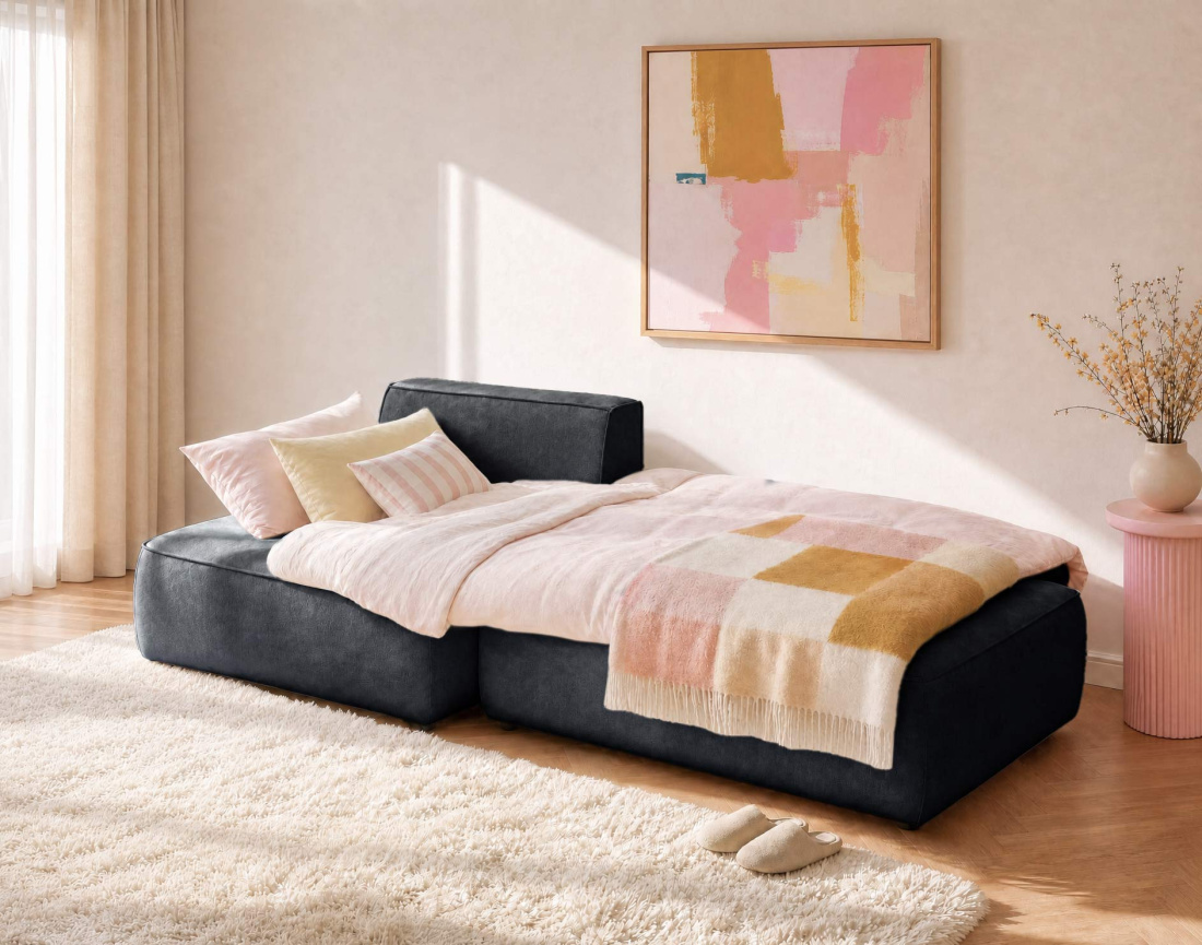 Canapé d'angle LISETTE gauche 4 places convertible coffre velours | Best Mobilier