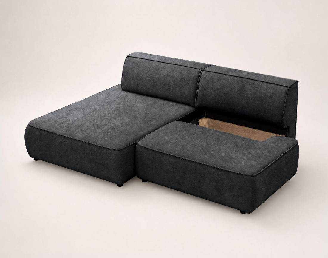 Canapé d'angle LISETTE gauche 4 places convertible coffre velours | Best Mobilier