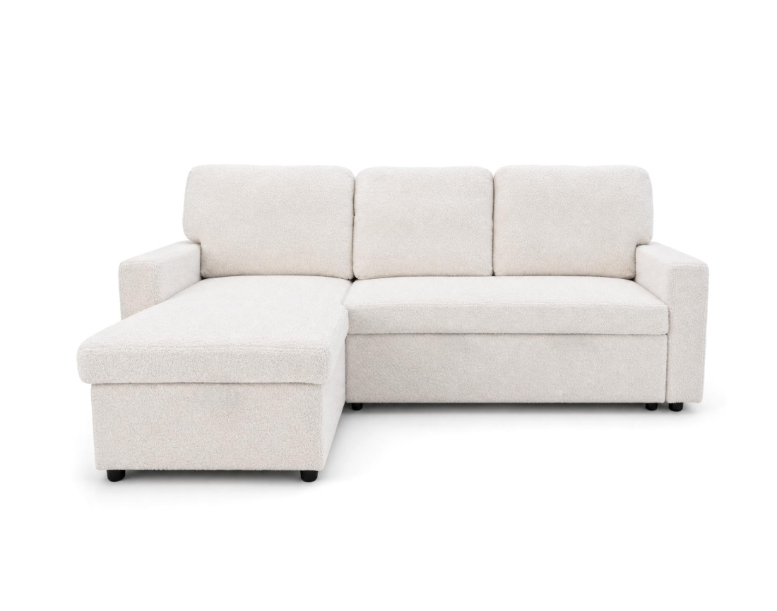 Canapé d’angle réversible 4 places convertible avec coffre en tissu bouclette Meiya