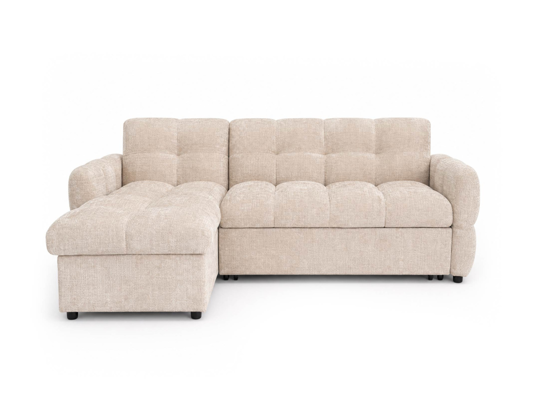 Canapé OCTAVE d'angle réversible 4 places convertible avec coffre en velours texturé | Best Mobilier