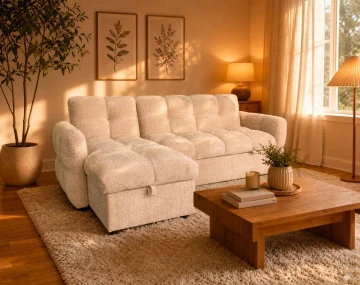 Canapé OCTAVE d'angle réversible 4 places convertible avec coffre en velours texturé | Best Mobilier