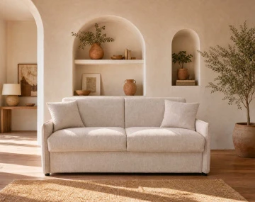 Canapé 3 places convertible express couchage quotidien 140 cm matelas 14 cm en tissu texturé Adele
