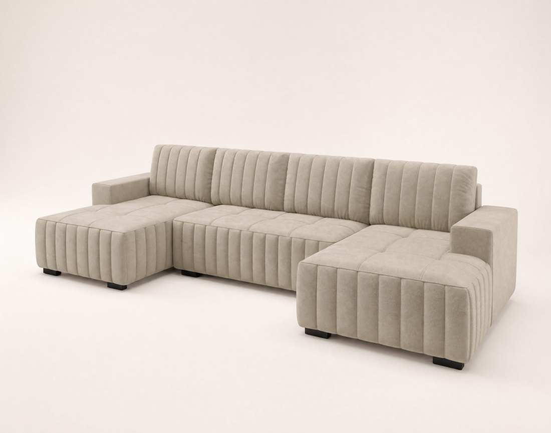 Canapé LAZARE panoramique en U 7 places convertible coffre velours | Best Mobilier