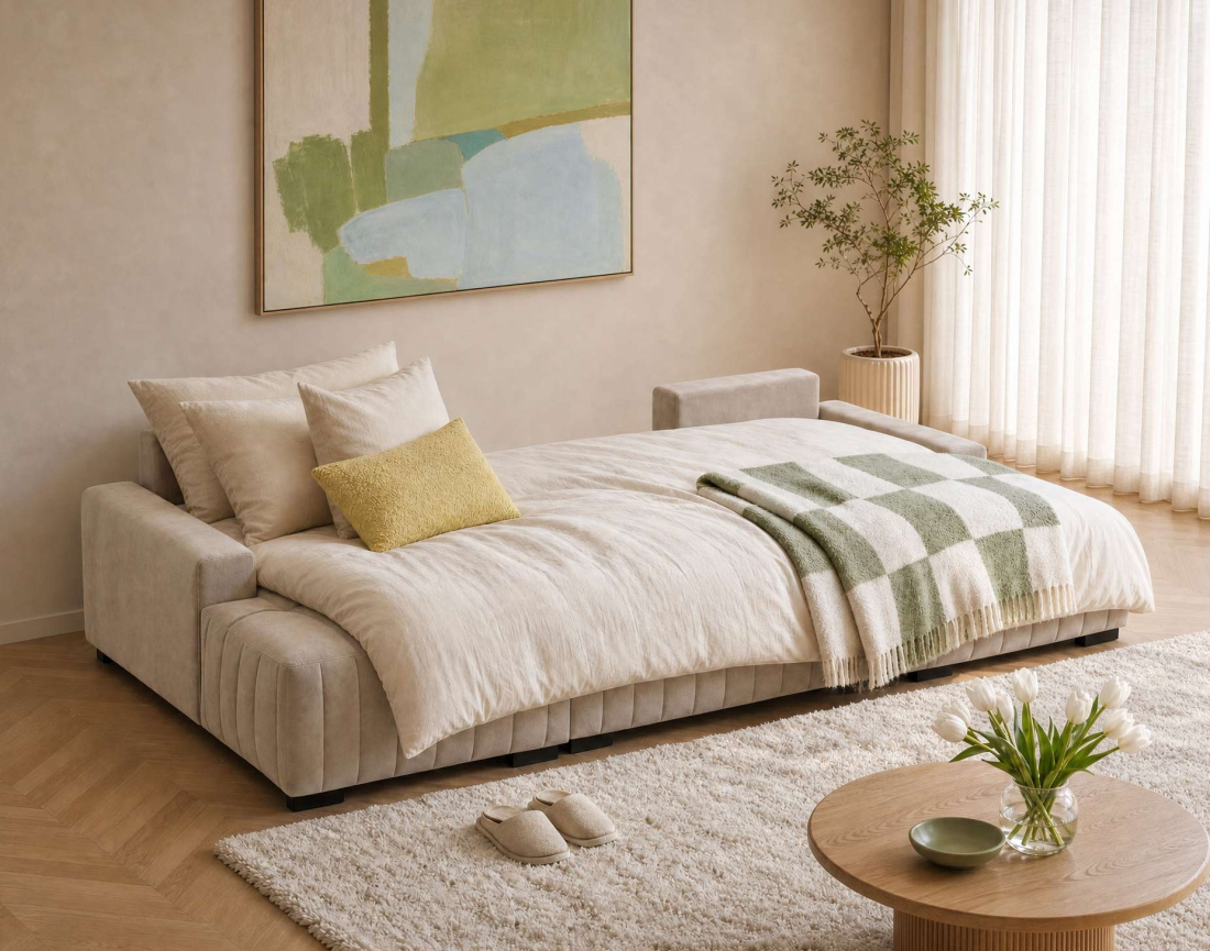 Canapé LAZARE panoramique en U 7 places convertible coffre velours | Best Mobilier